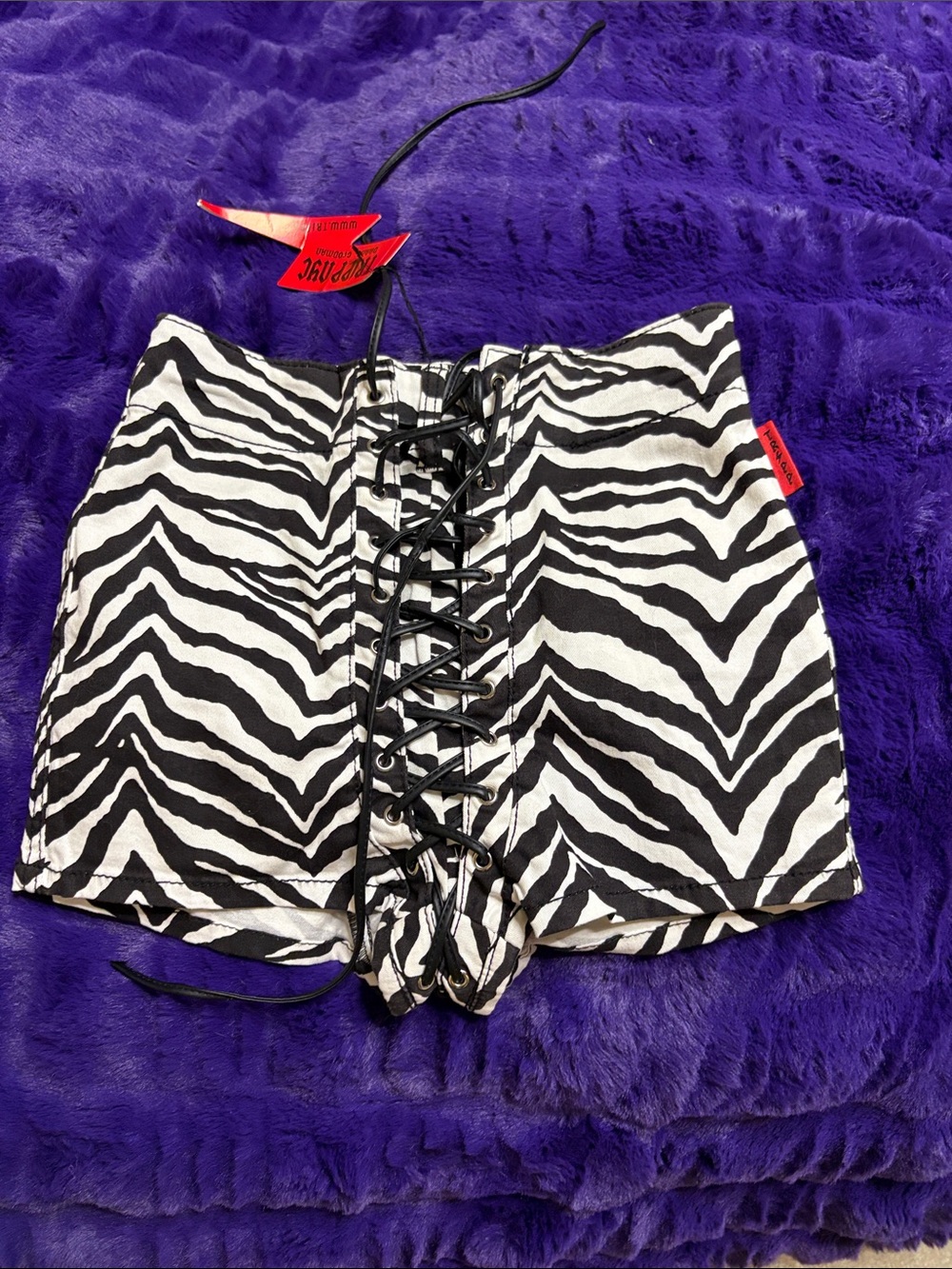 Tripp NYC Zebra Lace-Up Women's Shorts - Black & White